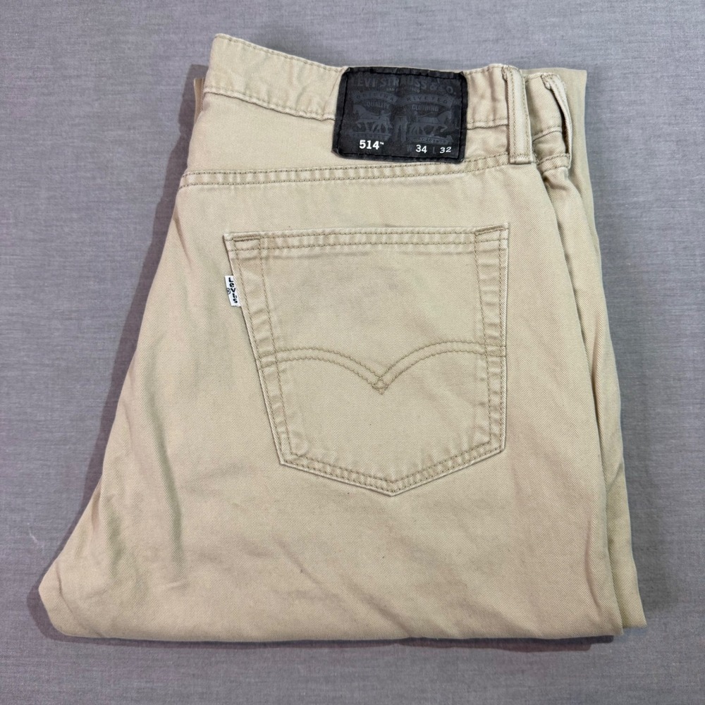 Levis 514 Straight Fit Pants Mens 34x32 Tan Excellent Khaki Cotton Twill